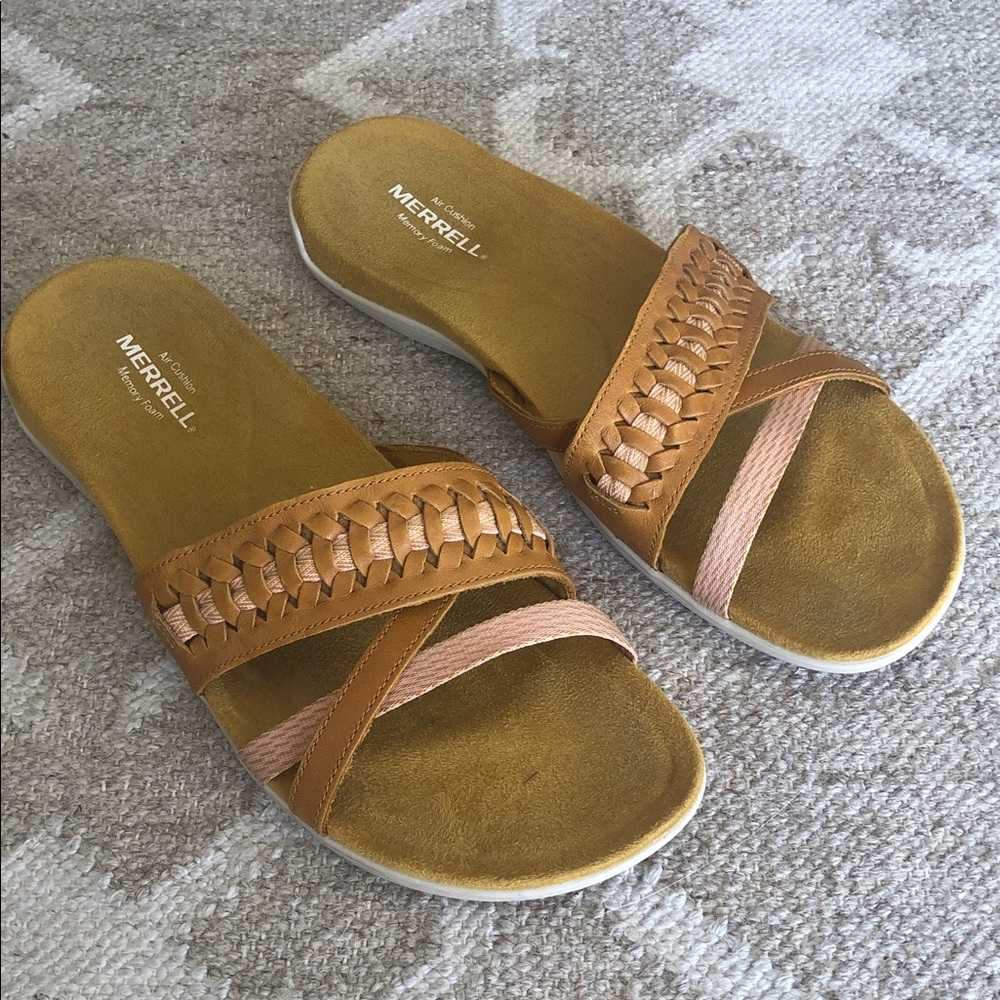 MERRELL District Kempsey Sandals Gold/tan Leather Size 10